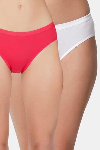 Buy Bleeding Heart Medium Rise Half Coverage Bikini Panty (Pack of 2) - Magenta White